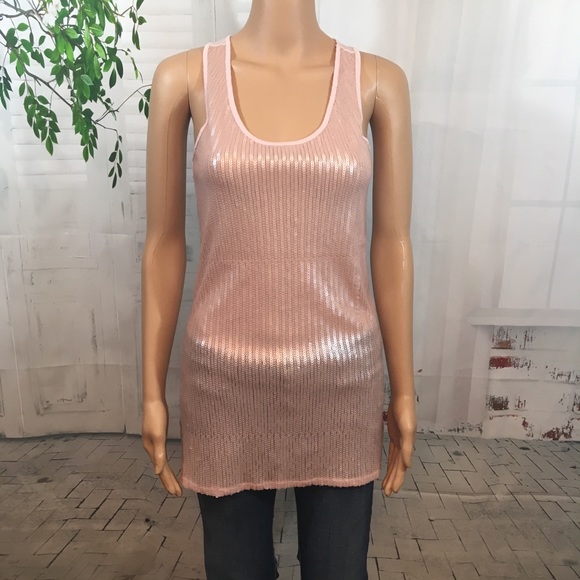 Divided Tops - Long Pink Sequin Tank Top
